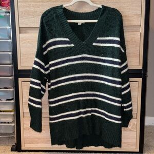 American Eagle Outfitters Green and White Striped Sweater